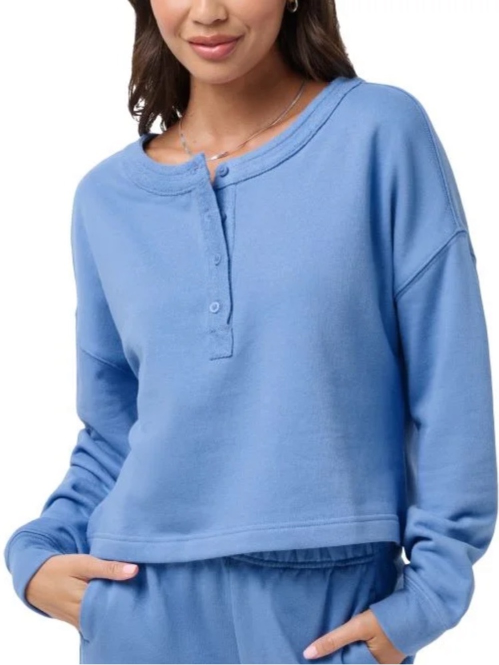 Travis Mathew Octavia Henley Long Sleeve Top Sweater Granada Blue Small